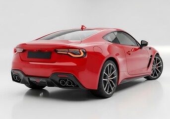 Red sports car from rear angle isolated on white background