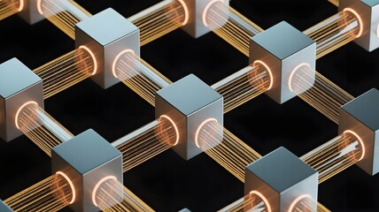 3D render of a blockchain network with nodes and connections.