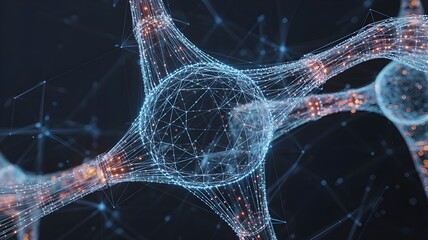 3D render of a glowing big data network, AI and machine learning concept.