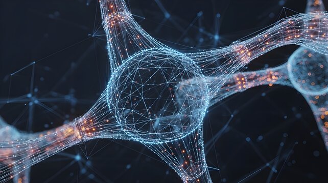 3D render of a glowing big data network, AI and machine learning concept. - Powered by Adobe