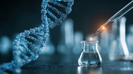 Genetic research and biotechnology concept with human dna analysis, pharmaceutical technology, and laboratory equipment in modern scientific laboratory