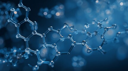 Hexagonal molecular pattern on blue background for genetic research, chemical engineering, and scientific innovation, futuristic biotechnology and medical science concept for healthcare and technology