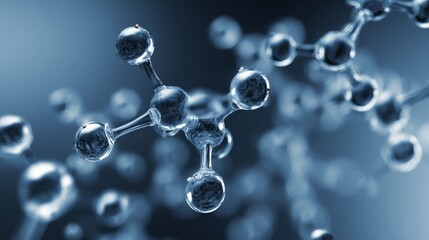 Futuristic molecular structure with hexagonal patterns on a blue science background for biotechnology, genetic research, chemical engineering, and medical innovation concepts