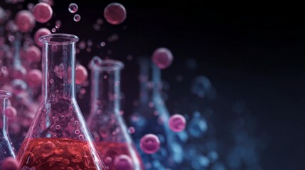 Abstract futuristic science background with molecular structures, dna strands, chemical formulas, and glowing technology elements representing scientific research, innovation, and laboratory experimen