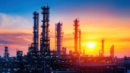 Obraz premium Industrial plant sunset silhouette