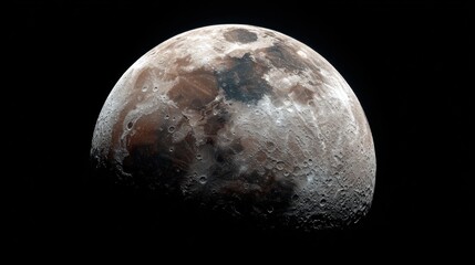 Fototapeta premium Detailed lunar surface with visible craters against the pitch-black backdrop