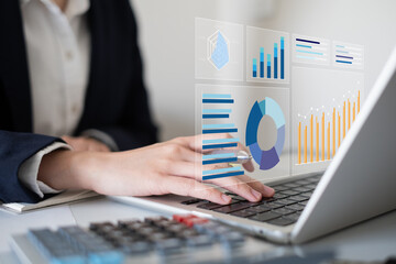 Professional businessman data analysis financial performance report dashboard information improve sales review digital marketing strategy statistic client trend success laptop e-business shopping