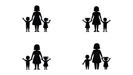 Obraz premium Mother with children icon set in black silhouette design 