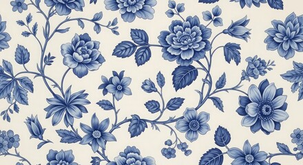 Blue floral pattern on a cream background image photo