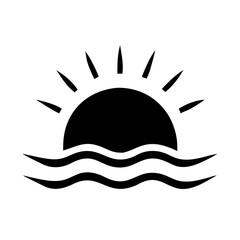 Silhouette Sun Rising Over Ocean for Web and Graphic Design