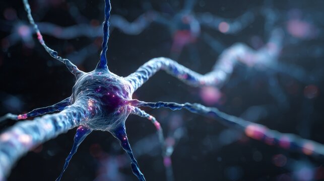 3d molecular structure with dna strands, atoms, and interconnected neurons illustrating advanced scientific research, biotechnology, and communication in medicine and technology - Powered by Adobe