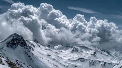 Obraz premium Dramatic Cloud Formation Over Majestic Snow-Covered Mountains