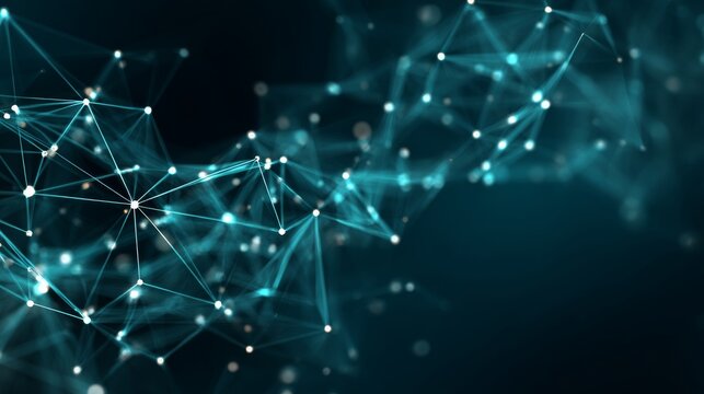 Abstract plexus style background for science and technology presentations with futuristic network connections, glowing particles, and digital data visualization elements