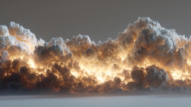 Ethereal, layered, dense cumulonimbus cloudscape with warm light glow - Powered by Adobe