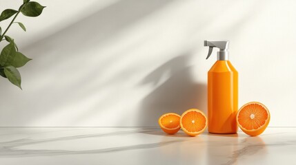 Obraz premium Orange spray bottle and fruit still life