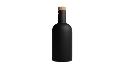 Elegance in simplicity A matte black bottle with a natural wooden cork, embodying sophisticated minimalism and premium product presentation for beverages or gourmet liquids