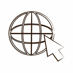 Vector art of cursor clicking on a stylized globe representing internet access and global connectivity