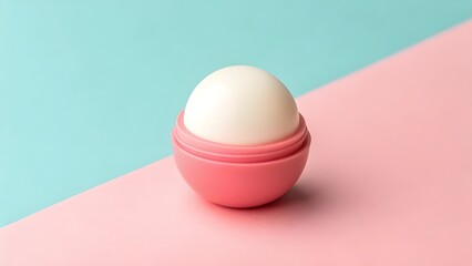 Pastel Lip Balm Sphere Mockup in Minimalistic Scene &ndash; Blank Round Cosmetic Packaging Design for Beauty Branding, Skincare Product Presentation, and Modern Makeup Marketing Display