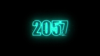 2057 Neon Sign, Vibrant Blue Glow Against Dark Jahreswechsel, Schrift mit Neonschein 4k video Background animation
