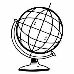 Vector art of black and white illustration of a globe on a stand