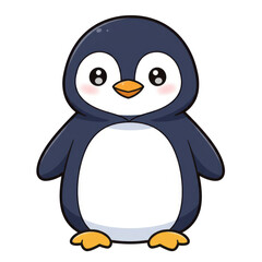 Obraz premium Adorable cartoon penguin with big eyes and orange beak smiling isolated on white background