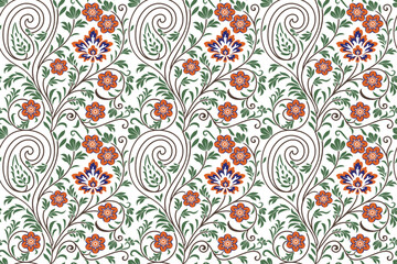 seamless floral pattern in damask style motifs suitable for wallpaper, textile, tile, cloth and fabric design isolated illustration vector archive EPS file.