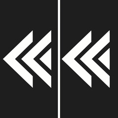 Vector art of double backward arrow icon symbolizing fast rewind or previous track navigation on a dark background