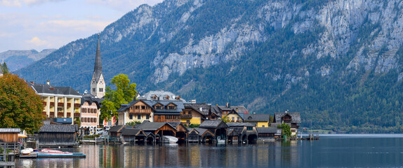 Scenic view of the Hallstatt city and Lake Hallstattersee one of the most photographic locations in the Europe. © SNEHIT PHOTO