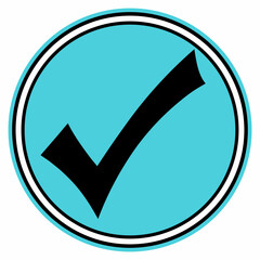 Vector art of a black check mark symbol inside a turquoise circle with a white border, representing a positive confirmation or correct choice