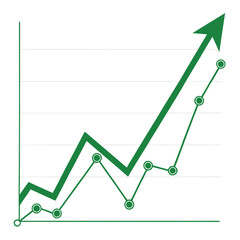 Vector art of green upward trending line graph with data points