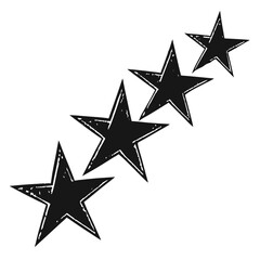 Vector art of four black stars in a diagonal line, , representing success, achievement, and excellence