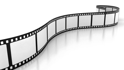 Curved film strip isolated on white background symbolizing cinema and photography
