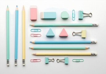 Naklejka premium Minimalist pastel stationery collection on white background.