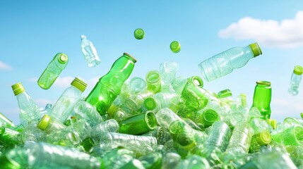 Recycling plastic bottles pile up