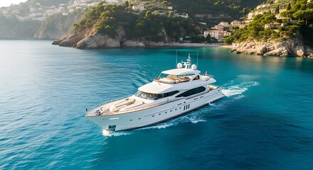 Obraz premium Luxurious yacht sailing in turquoise waters.
