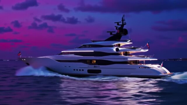 Luxurious Yacht at Sunset Cruise, Dynamic Motion