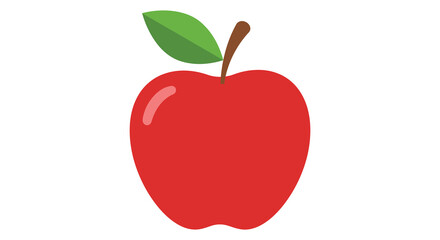 A bright red apple with a green leaf on a white background