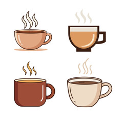 A vector illustration of a set of coffee cups with steam, perfect for a cafe or restaurant icon design