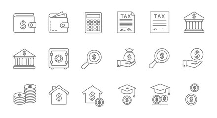 Financial icons and symbols for banking money and education
