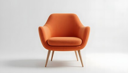 Obraz premium Modern Orange Chair with Wooden Legs on White Background – Contemporary Furniture Design