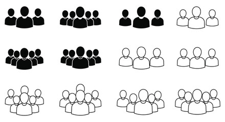 Groups of people icons in various styles and sizes