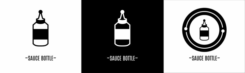Sauce bottle logo set. Collection of black and white logos. Stock vector.