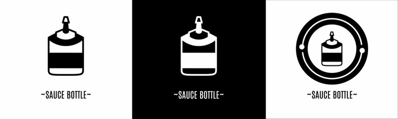 Sauce bottle logo set. Collection of black and white logos. Stock vector.