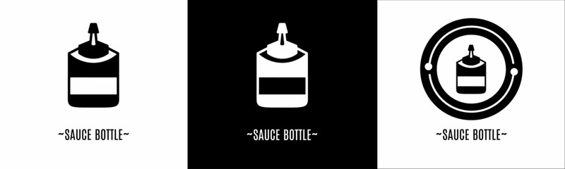 Sauce bottle logo set. Collection of black and white logos. Stock vector.