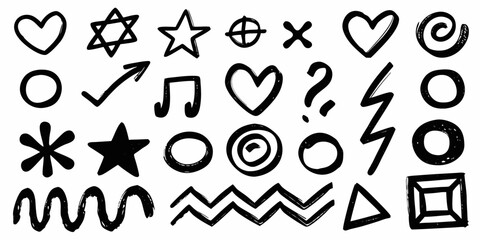 Assorted Hand Drawn Symbols and Shapes Collection heart star