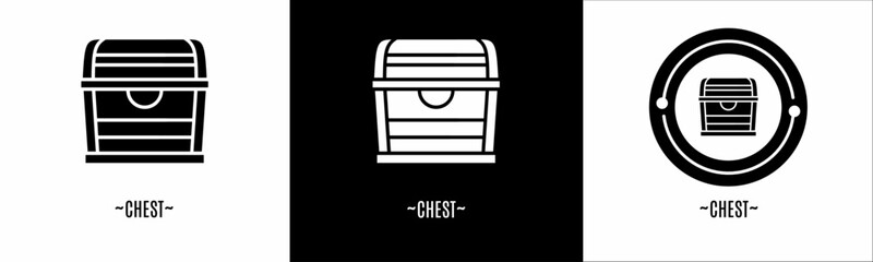 Chest logo set. Collection of black and white logos. Stock vector.
