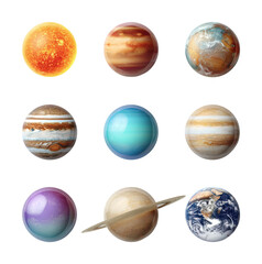 Exploring the solar system planetary images space digital science isolated on transparent background