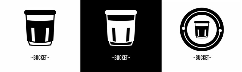 Bucket logo set. Collection of black and white logos. Stock vector.