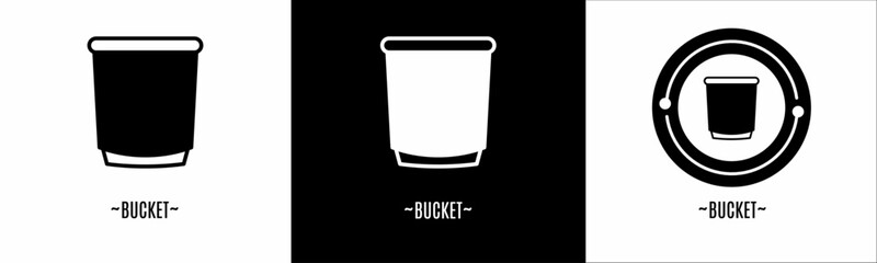 Bucket logo set. Collection of black and white logos. Stock vector.