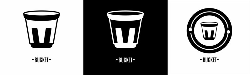 Bucket logo set. Collection of black and white logos. Stock vector.